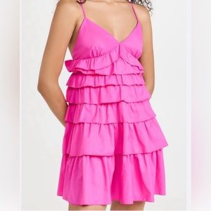 NWT Staud Hot Pink Rylie Ruffle Dress